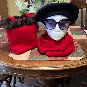 Chic Red and Black Women's Hat and Scarf Set